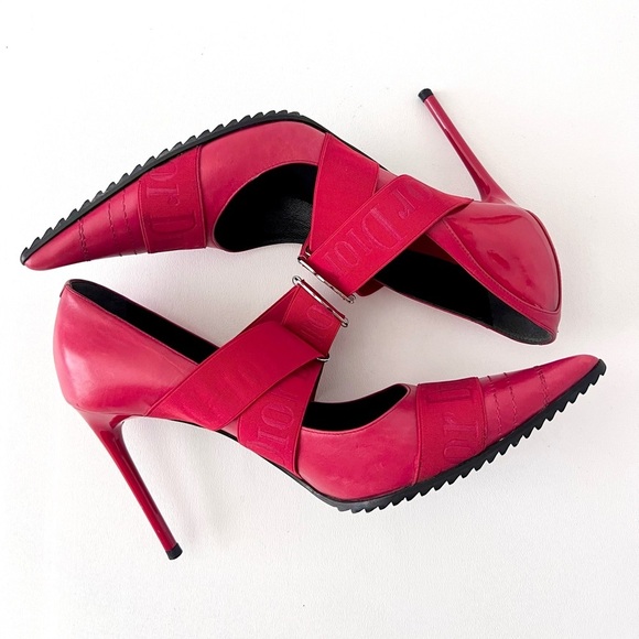 DIOR | Vintage Red Leather Pointed Cross Over Elastic Bandage Pumps EU 37.5 - Picture 10 of 16